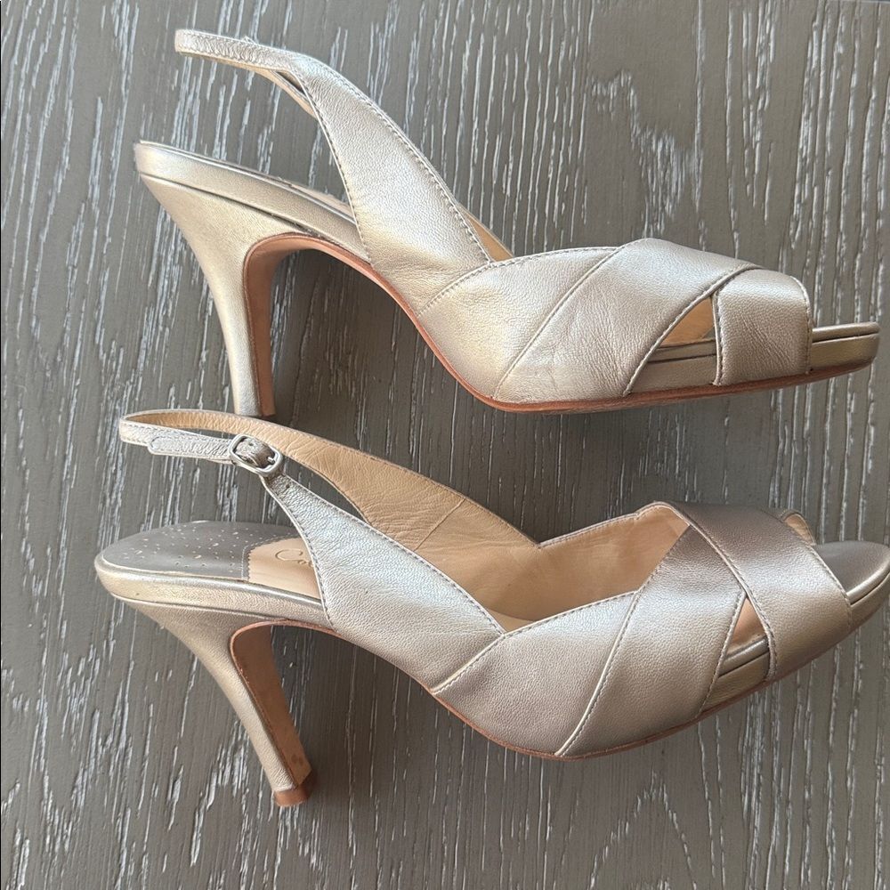 Cole Haan NIKE AIR Elegant Leather Light Pewter Open-Toe Slingback Heels Size 10 - Picture 12 of 12